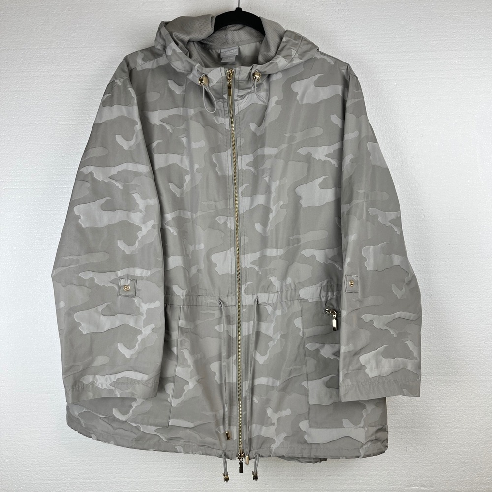 Chicos Zenergy Camo Print Hooded Anorak Jacket Women Size 3‎ 16/18 XL Gold Zip